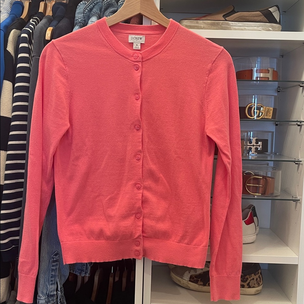 J. Crew Coral Pink Crewneck Button-Up Cardigan
